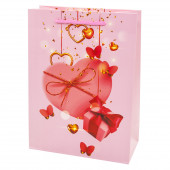 Пакет подарочный, Сердце с бантиком, Розовый, 24*18*9 см, 1 шт.