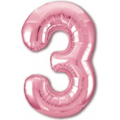 Шар (40''/102 см) Цифра, 3 Slim, Розовый фламинго, 1 шт. в упак. 