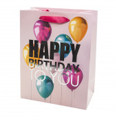 Пакет подарочный, С Днем Рождения! (разноцветные шарики), Розовый, Металлик, 44*31*12 см, 1 шт.