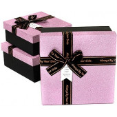 Набор коробок Элеганс, Атласный бант, Розовый/Черный, с блестками, 19*19*10 см, 3 шт.