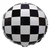 Шар (18''/46 см) Круг, Гоночный флаг, Шахматная клетка, Черный/Белый, 1 шт. 