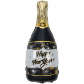 Шар (40''/102 см) Фигура, Бутылка Шампанское, С Новым Годом!, Черный/Золото, 1 шт. 