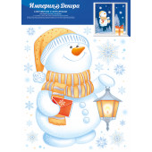 Наклейки Снеговичок с фонариком, 23*33 см, с блестками, 1 шт.