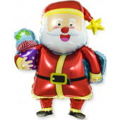 Шар с клапаном (13''/33 см) Мини-фигура, Веселый Дед Мороз с подарками, 1 шт. 