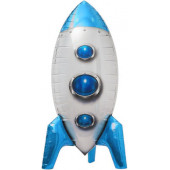 Шар (32''/81 см) Фигура, 3D Ракета, Синий, 1 шт. 