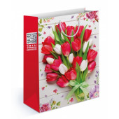 Пакет подарочный, Тюльпаны, Красный, 32*26*8 см, 1 шт.