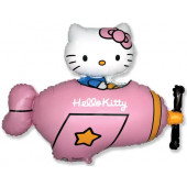 Шар (36''/91 см) Фигура, Hello Kitty, Котенок в самолете, Розовый, 1 шт. в упак. 
