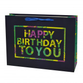 Пакет подарочный, С Днем Рождения (разноцветные буквы), Черный/Зеленый, 26*31*12 см, 1 шт.