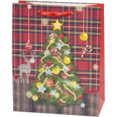 Пакет подарочный, Новогодняя елочка, Красный, с блестками, 44*31*12 см, 1 шт.