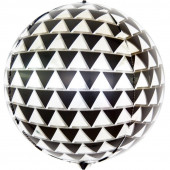 Шар (24''/61 см) Сфера 3D, Геометрия треугольников, Черный/Серебро, Металлик, 1 шт. 