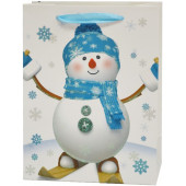 Пакет подарочный, Снеговичок в синей шапочке, с блестками, 23*18*10 см, 1 шт.