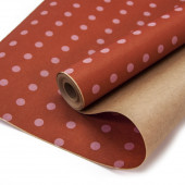 Упаковочная бумага, Крафт 70гр (0,6*10 м) Розовые точки, Красный, 1 шт.