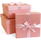 Набор коробок Атласный бант, Текстурные полоски, Розовый, Перламутр, 21*21*11 см, 3 шт.