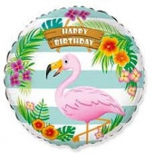Шар (18''/46 см) Круг, С Днем Рождения (фламинго и тропические цветы), 1 шт. 