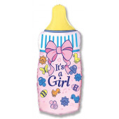 Шар (13''/33 см) Мини-фигура, Бутылочка для малышки девочки, Розовый, 1 шт. 