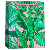 Пакет подарочный, Тропические листья, Розовый, 23*18*10 см, 1 шт.