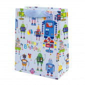 Пакет подарочный, Разноцветные роботы, Голубой, 42*32*12 см, 1 шт.