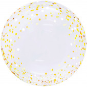 Шар (20''/51 см) Сфера 3D, Deco Bubble, Золотое конфетти, Прозрачный, Кристалл, 1 шт. в упак. 