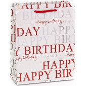 Пакет подарочный, С Днем Рождения! (стильные буквы), Красный, Металлик, 23*18*8 см, 1 шт.