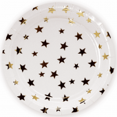 Тарелки (9''/23 см) Золотые звезды, Белый, Металлик, 6 шт.
