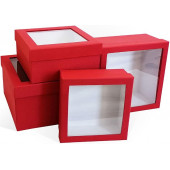 Набор коробок Прозрачное окно, Красный, 23*23*13 см, 4 шт.