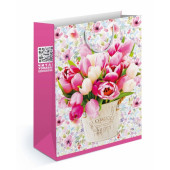 Пакет подарочный, Тюльпаны, Розовый, 32*26*8 см, 1 шт.