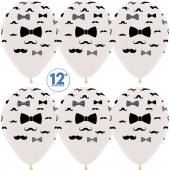 Шар (12''/30 см) Джентльмен (усы и галстук-бабочка), Прозрачный (390), кристалл, 5 ст, 25 шт.