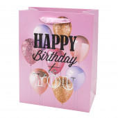 Пакет подарочный, С Днем Рождения! (воздушные шарики), Розовый, Металлик, 23*18*10 см, 1 шт.