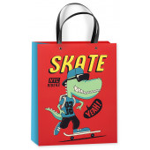 Пакет подарочный 3D, Динозавр на скейте, Красный, 32*26*12 см, 1 шт.