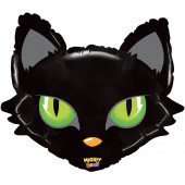 Шар (28''/71 см) Фигура, Голова, Зеленоглазая кошка, Черный, 1 шт. 