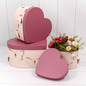 Набор коробок Сердце, Бабочки, Розовый, 28*26*15 см, 3 шт.
