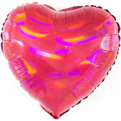 Шар с клапаном (10''/25 см) Мини-сердце, Перламутровый блеск, Красный, Голография, 1 шт. 