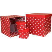 Набор коробок Куб, Белые точки, Красный, 26*26*26 см, 10 шт.