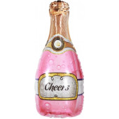 Шар (35''/89 см) Фигура, Бутылка Шампанское, Золотая корона, Розовый, 1 шт. 
