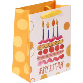Пакет подарочный, С Днем Рождения (торт и свечи), Желтый, 23*18*10 см, 1 шт.