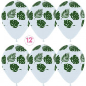 Шар (12''/30 см) Зеленые листья, Белый (005), пастель, 5 ст, 50 шт.