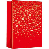 Пакет подарочный, Конфетти сердец, Красный, Металлик, 23*18*10 см, 1 шт.