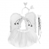 Набор (ободок, крылья, юбочка, волшебная палочка) Ангел, Белый, с блестками, 1 шт.