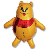 Шар (33''/84 см) Фигура, Медвежонок с красным шарфом, Желтый, 1 шт. 