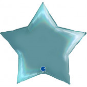 Шар (36''/91 см) Звезда, Лазурно-голубой, Голография, 1 шт. 