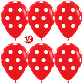 Шар (12''/30 см) Белые точки, Красный (015), пастель, 5 ст, 25 шт.