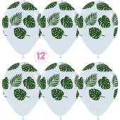 Шар (12''/30 см) Зеленые листья, Белый (005), пастель, 5 ст, 25 шт.