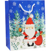 Пакет подарочный, Дед Мороз с подарками, Синий, с блестками, 23*18*10 см, 1 шт.