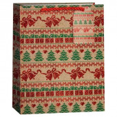 Пакет подарочный, Новогодний орнамент с елочками, Крафт, с блестками, 32*26*13 см, 1 шт.