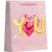 Пакет подарочный, Признание в любви (золотые буквы), Розовый, 24*18*9 см, 1 шт.