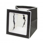 Пакет подарочный, Прозрачное окно, Белые грани, Черный, 20*20*20 см, 1 шт.