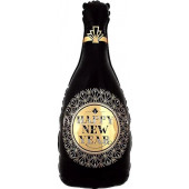 Шар (41''/104 см) Фигура, Бутылка Шампанское, С Новым Годом (золотые грани), Черный, 1 шт. 