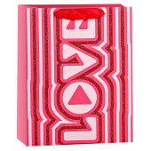 Пакет подарочный, Любовь (леттеринг), Красный, с блестками, 42*32*12 см, 1 шт.