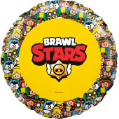 Шар (18''/46 см) Круг, Brawl Stars, Герои, дизайн №2, Желтый, 1 шт. в упак. 