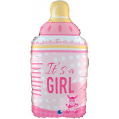 Шар (29''/74 см) Фигура, Бутылочка для малышки девочки, Розовый, 1 шт. 